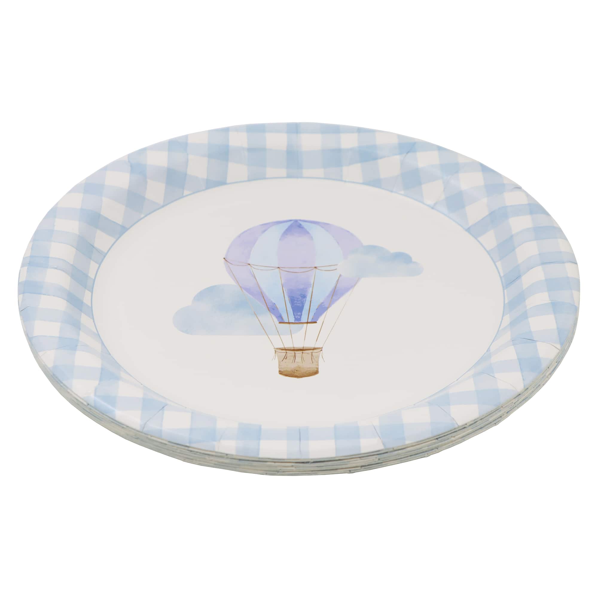 12 Packs: 10 ct. (120 total) 9" Blue Hot Air Balloon & Gingham Dinner Plates by Celebrate It™